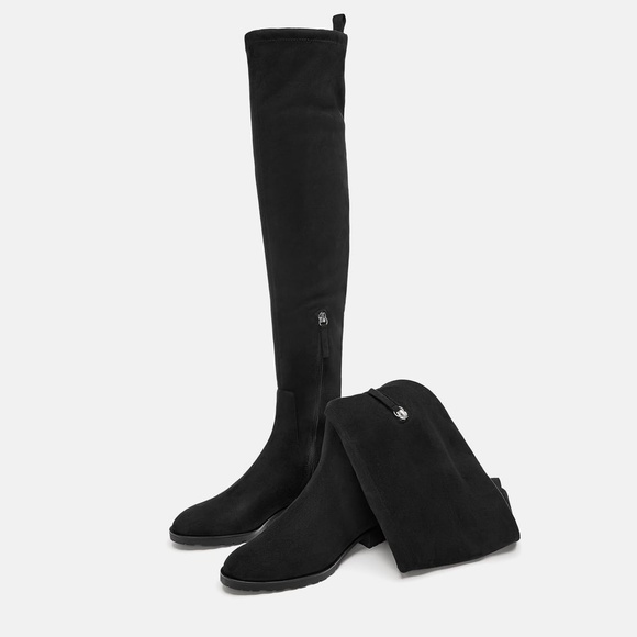 zara flat heeled over the knee boots